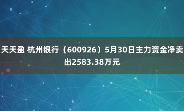 天天盈 杭州银行（600926）5月30日主力资金净卖出2583.38万元