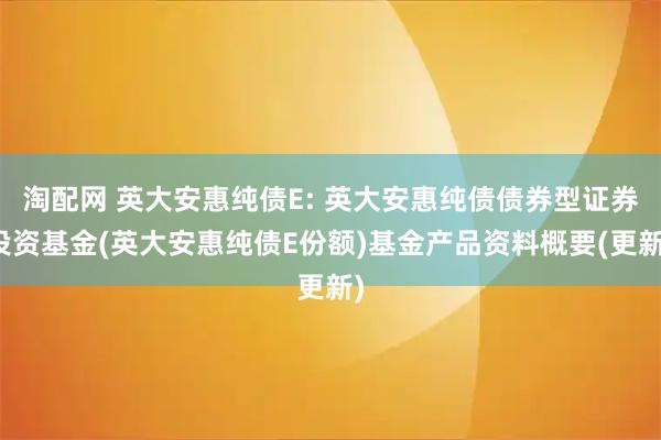 淘配网 英大安惠纯债E: 英大安惠纯债债券型证券投资基金(英大安惠纯债E份额)基金产品资料概要(更新)
