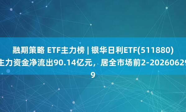 融期策略 ETF主力榜 | 银华日利ETF(511880)主力资金净流出90.14亿元，居全市场前2-20260629